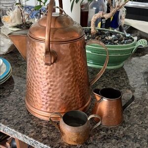 Gregoruan Copper Coffee Pot with Sugar and Cream Pitcher